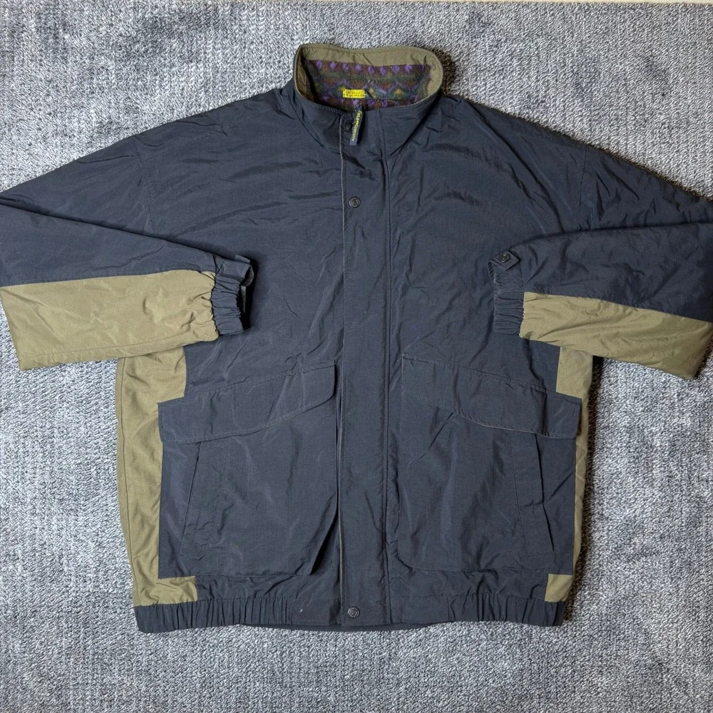 Field and Stream Vintage Mens 2XLT Tall Colorblock Jacket Black Olive Green Zip